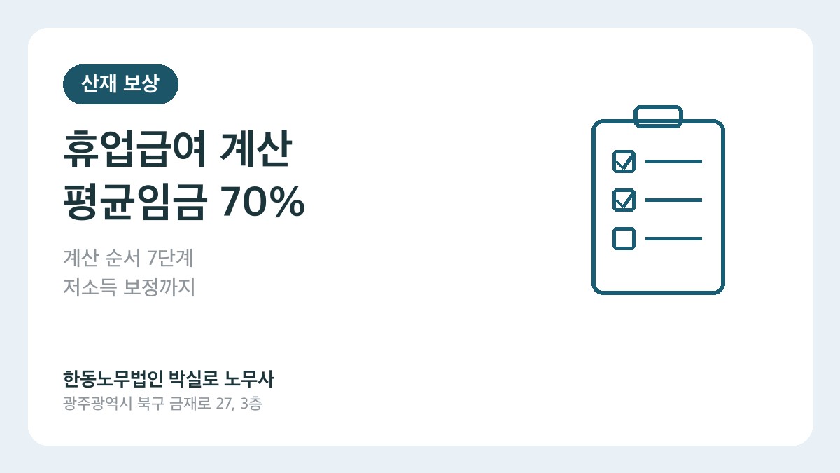 광주(산재)노무사 박실로 노무사 - 산재 휴업급여 계산, 어떤 순서로 하나요? 평균임금 70%부터 저소득 보정까지 대표이미지